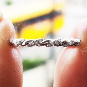 Twisted Infinity Ring, Unique Braided Ring, Gold Twist Rope Ring, Round Cut Moissanite Stacking Wedding Band Women, Matching Eternity Band