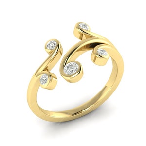 Moissanite Scatter Ring, Open Cuff Ring, Rubover Ring, Multi Stone Silver Ring, Unique Promise Rings For Women, Wave Ring