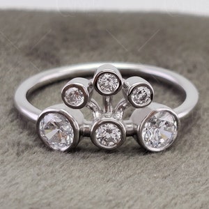 Queen Crown Diamond Ring, Bezel Set Moissanite Ring, Bubble Scattered Ring, Statement Rings For Women, Round Rub over Ring, Promise Ring