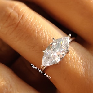Marquise Moissanite Ring East West Marquise Ring Hidden Halo Engagement Ring Promise Ring for Women 925 Silver Wedding Ring Etsy