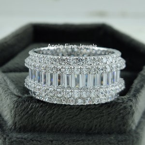 Anniversary Bands For Women, Baguette Wide Wedding Band, Full Eternity Band, 925 Silver, Chunky Bridal Ring, Promise Ring