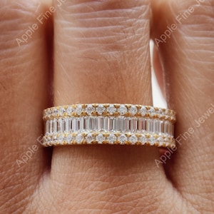 Moissanite Eternity Wedding Band Women, 925 Silver Half Eternity Band, Stackable Rings, Baguette Moissanite Ring, Anniversary Bands