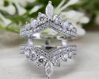 Moissaniet ringversterker, vintage kroonbeschermer, sterlingzilveren trouwring