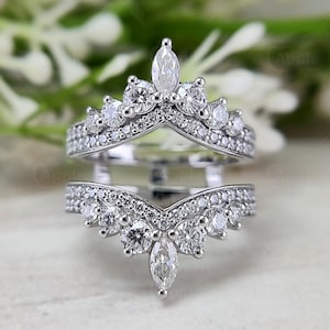 Double V Shaped Wedding Band, Moissanite Ring Enhancers And Wraps, Vintage Engagement Ring Jacket, Crown Ring Guard, Womens Spacer Band