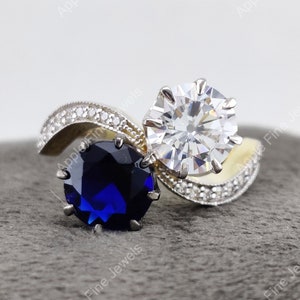 Antique Old European Cut Diamond Ring, Edwardian Rings For Women, Toi Et Moi Engagement Ring, Old Mine Sapphire & Diamond Vintage Ring