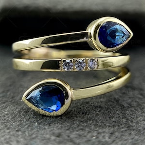 Open manchet saffierring, wikkelspiraalring, wikkelring vinger, wikkelring, spoel open moissanietring, massief gouden ringen voor vrouwen