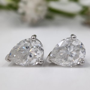 Pear Shaped Moissanite Stud Earrings, Teardrop Solitaire Earrings, Classic Daily Wear Earrings