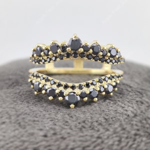 Ring Enhancer And Wraps, Black Moissanite Ring Enhancer Wedding Bands Women, Jacket Wraps For Ring, Wrap Guard Band, Curved Black Onyx Band