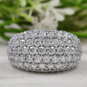 Micro Pave Dome Ring, Moissanite Dome Ring, Chunky Dome Ring, Cluster Engagement Ring, Statement Rings For Women, 925 Silver Ring