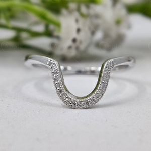 U Shaped Wedding Bands Women, Moissanite Deep Curved Stacking Ring, Arched Wedding Anniversary Band, Bridal Stackable Rings