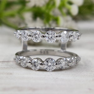 Round Moissanite Double Wedding Band For Women, Engagement Ring Jacket, Ring Enhancers And Wraps, Moissanite Ring Guard, Two Matching Band
