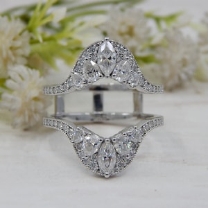 Moissanite Ring Enhancers And Wraps, Art Deco Engagement Ring Jacket, Enhancer Wedding Ring Guard, Diamond Ring Wrap, Double Curved Band