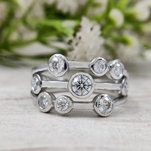 Anello con moissanite a bolle incastonata a castone in oro 18 carati, fede nuziale minimalista impilabile, anello per anniversario