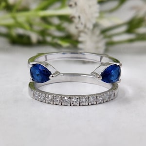 Enhancer Wedding Band Women, Wraps For Rings, Ring Enhancers And Wraps, Silver Sapphire and Diamond Ring, Art Deco Vintage Guard Ring
