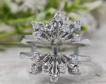 Art Deco Moissanite Ring Enhancer, 10K White Gold Wedding Band