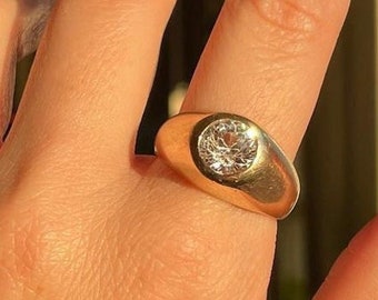 Sterling Silver Moissanite Signet Ring, Promise Ring