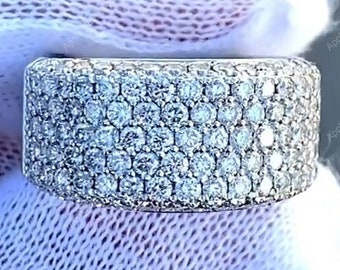 Moissanite Half Eternity Band, Sterling Silver Wide Anniversary Ring