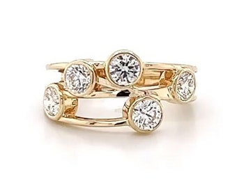 Bezel Set Moissanite Ring, Multi Stone Cluster Engagement Ring, Scattered Bubble Ring, 925 Silver Rings For Women, Art Deco Vintage Ring