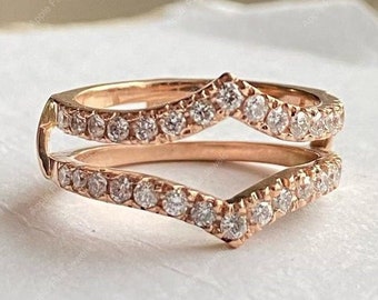 Moissanite Ring Guard Enhancer, Curved Wedding Band, Solid Gold Ring Jacket