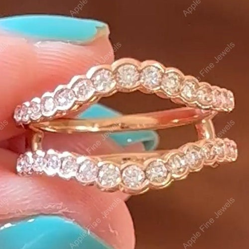 Moissanite Ring Enhancer, Bezel Set Ring Enhancers And Wraps, Double Curved Wedding Band Women, Wraps For Ring, shops Engagement Ring Guard