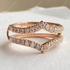 Ring Guard Enhancer, Customizable Ring Enhancer, Moissanite Ring Wraps And Enhancers, Double Curved Wedding Band, Gold Ring Jacket Enhancer