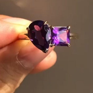 Toi Et Moi Engagement Ring, Purple Amethyst Gemstone Ring, February Birthstone Ring, Silver Vintage Rings For Women, Promise Ring For Her