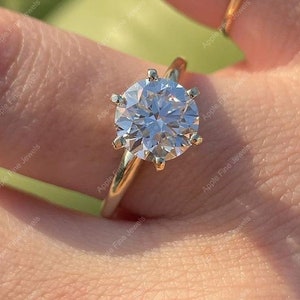 Pierścionek zaręczynowy z 6 zębami w koszyku, okrągły szlif Moissanite Solitaire, klasyczny pierścionek rocznicowy z pojedynczym kamieniem, pierścionek obietnicy dla kobiet