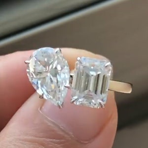 Two Tone Ring For Women, Toi Et Moi Engagement Ring, Two Stone Moissanite Ring, Promise Ring For Her, Unique Wedding Ring, Anniversary Gift