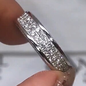 Two Row Moissanite Wide Band, Micro Pave Set Full Eternity Band Ring, Art Deco Wedding Bands Women, Thick Anniversary Rings, 925 Silver Band