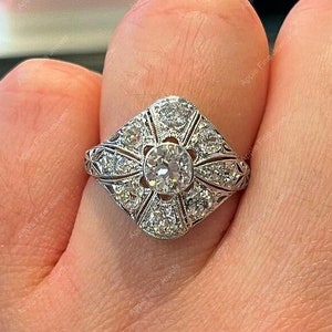 Edwardian Engagement Ring, Antique Moissanite Ring, Unique Vintage Diamond Ring, Art Deco Style Estate Jewelry, Edwardian Wedding Ring Women