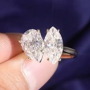 Moi Et Toi Moissanite Engagement Ring, Sterling Silver Two Stone Vintage Ring, Silver Promise Rings For Women