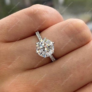 Lab Grown Diamond Solitaire Engagement Ring, Certified Round Diamond Rings For Women, CVD Diamond Round Hidden Halo Ring, Promise Ring