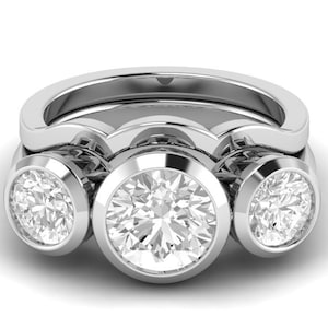 Bezel Set Moissanite Wedding Ring Set, Bridal Ring Sets For Women, 925 Silver Engagement Rings Sets, 3 Stone Moissanite Ring, Promise Ring