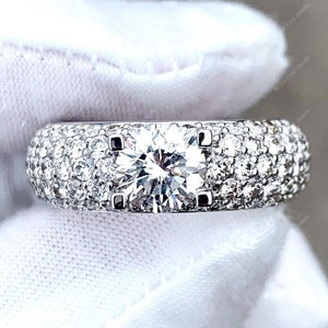 Moissanite Anniversary Band, Wide Wedding Bands Women, Micro Pave Setting Ring, Wide Band Rings For Women, Unique Full Eternity Band Silver