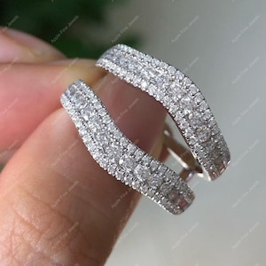 Double Curved Wedding Band, Moissanite Ring Enhancers And Wraps, Art Deco Enhancer Ring, Vintage Ring Guard, Unique Ring Jacket Wrap