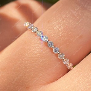 10k/14k Solid Gold Vintage Moissanite Wedding Band, Unique Half Eternity Band, Dainty Stackable Bands For Women, Minimalist Anniversary Gift