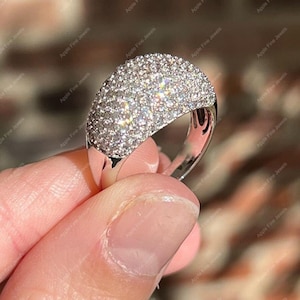 Moissanite Diamond Dome Ring, Micro Pave Set Dome Ring, 925 Silver Cluster Moissanite Ring, Chunky Statement Rings Women, Anniversary Gifts