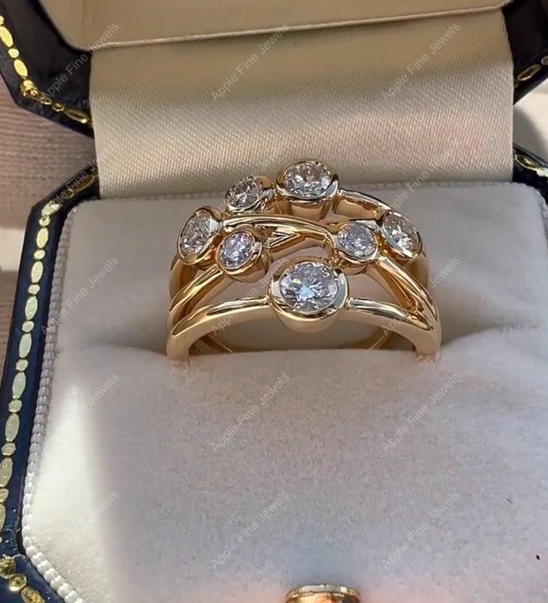 Crossover Bezel Set Ring, Moissanite Scatter Ring, Multi Stone Bubble ...