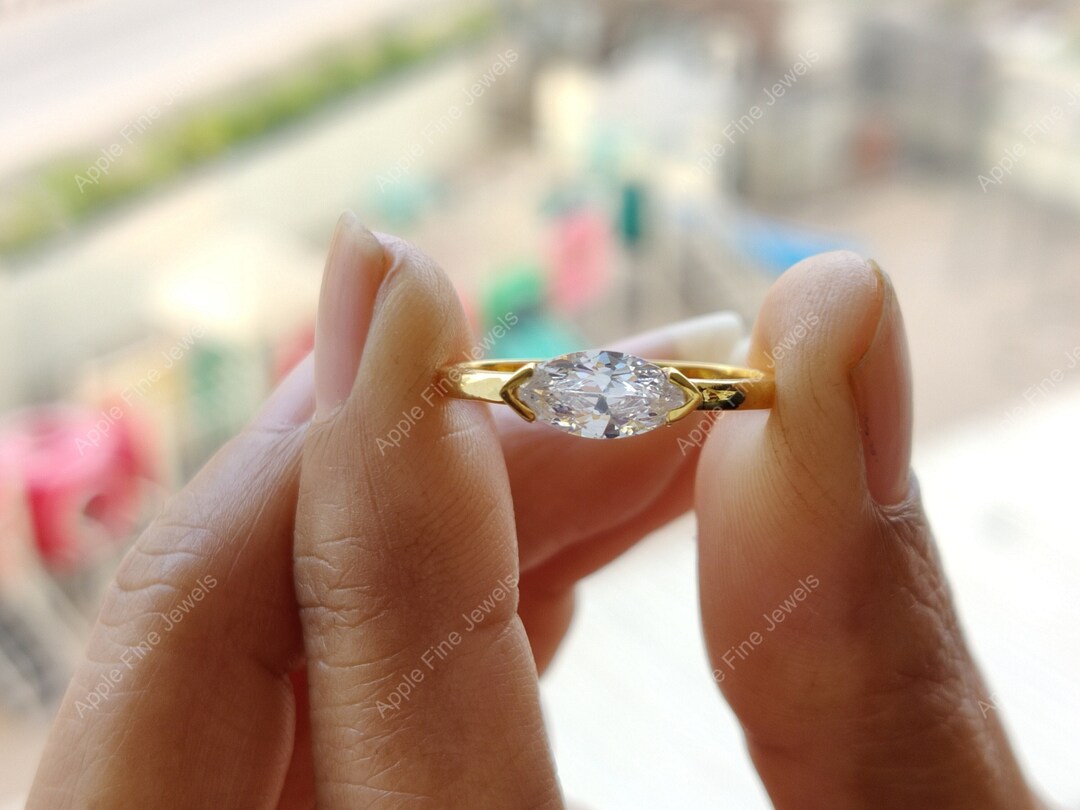 Marquise Moissanite Engagement Ring - 10x5mm Lab Created Solitaire In 14K Gold & Silver