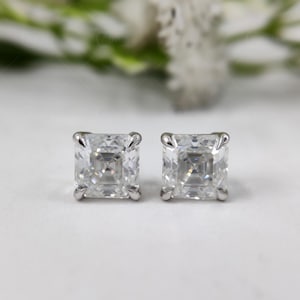 Classic 2ct Asscher Cut Stud Earrings, Square Shaped Asscher Moissanite Earrings, Everyday Wear Earrings