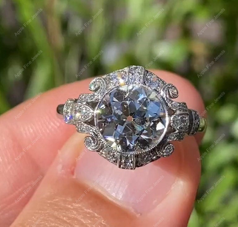 Old Mine Cut Diamond Ring, Antique Old European Cut Ring, Art Deco Vintage OEC Engagement Ring, Milgrain Silver Ring, CZ Promise Ring Women