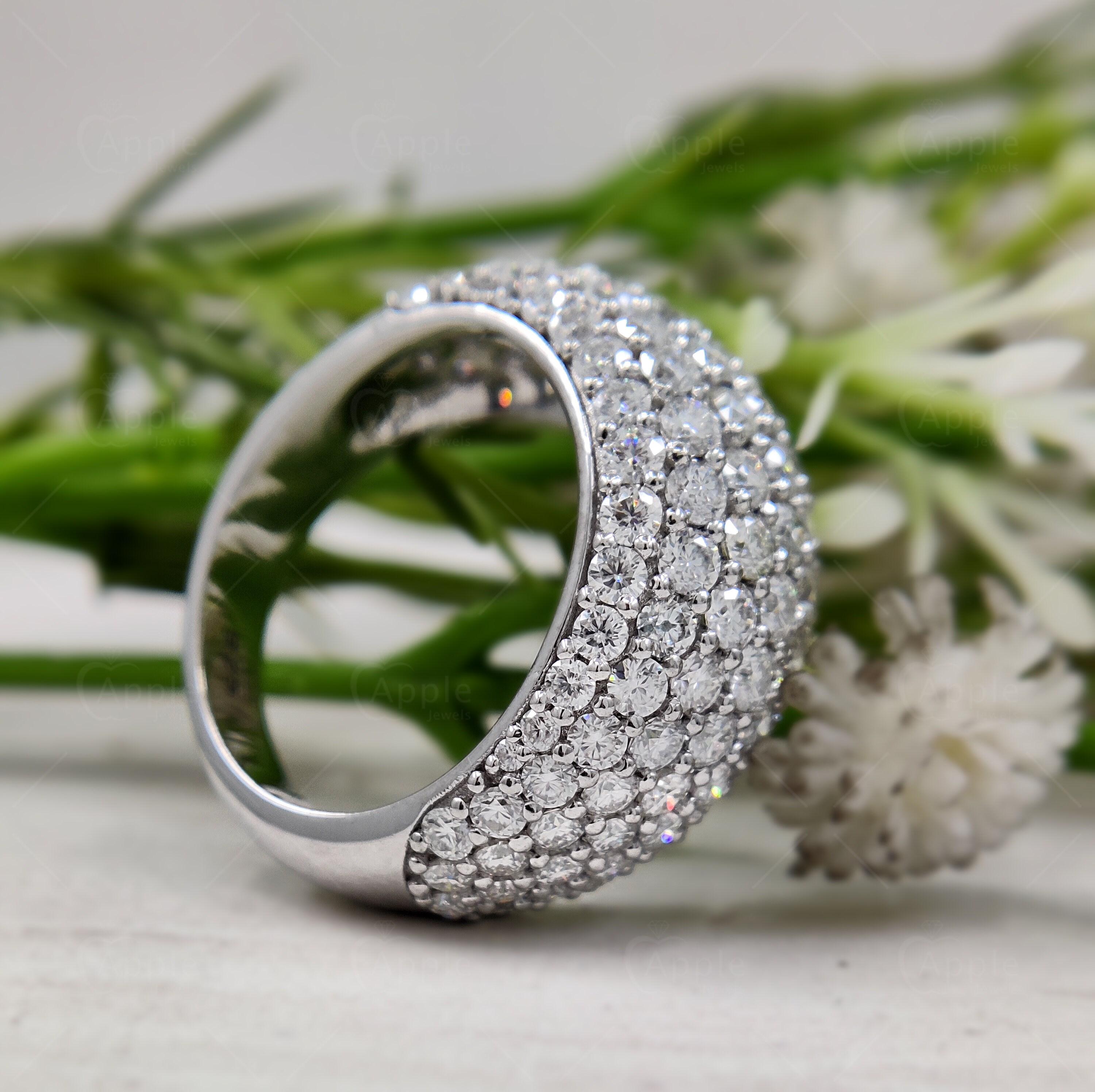 Moissanite Dome Ring, Chunky 925 Silver Cluster Ring - Etsy