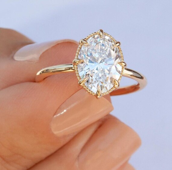 Oval Moissanite Engagement Ring Oval Moissanite Solitaire Etsy