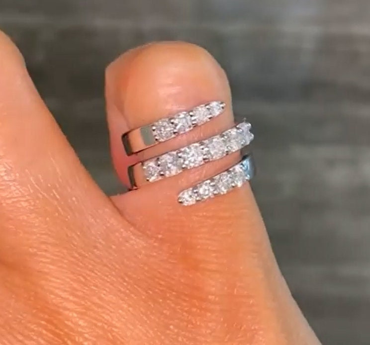 Silver Spiral Diamond Ring, Wrap Spiral Ring, Finger Wrap