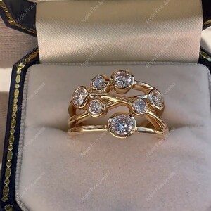 Crossover Bezel Set Ring, Moissanite Scatter Ring, Multi Stone Bubble ...