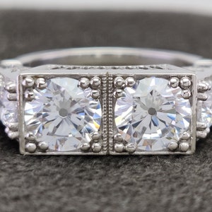 Old Mine Cut Ring, Antique Old European Cut Ring, Unique Two Stone Engagement Ring, Vintage Estate Rings For Women