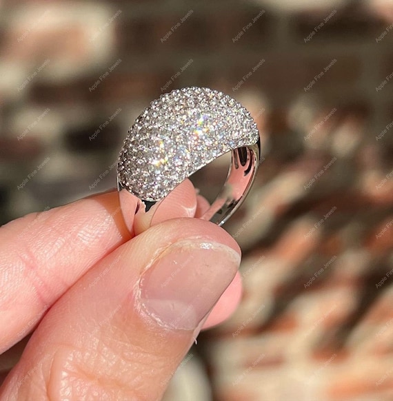 Moissanite Diamond Dome Ring Micro Pave Set Dome Ring 925 Silver