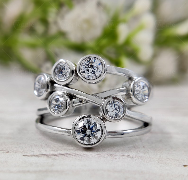 Crossover Bezel Set Ring, Moissanite Scatter Ring, Multi Stone Bubble ...