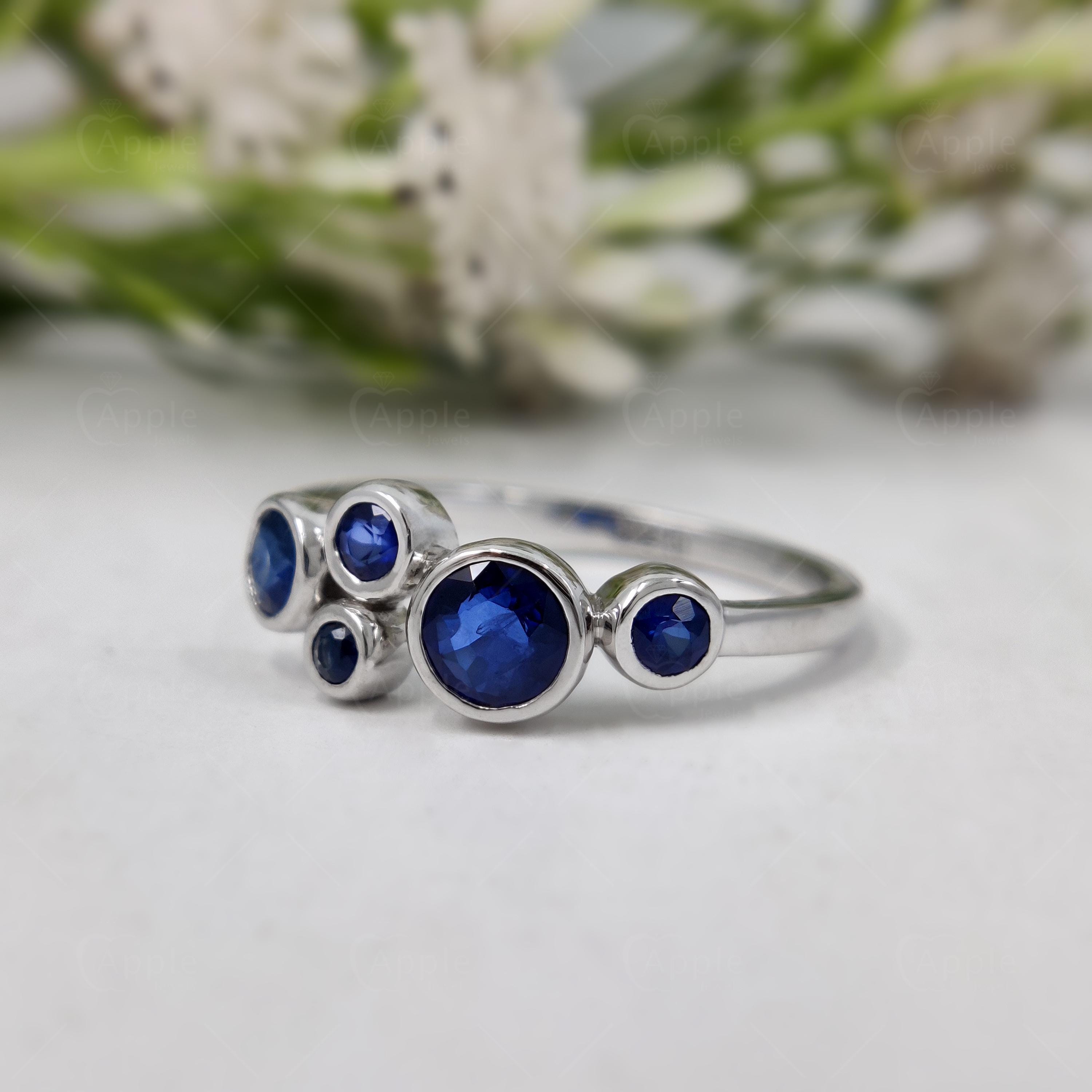 Natural Blue Sapphire Scattered Cluster Ring Multi Stone Sapphire Ring ...