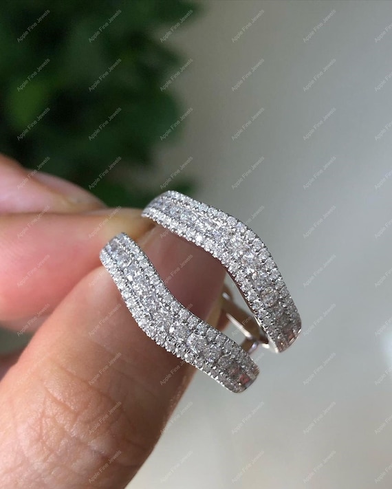Curve Diamond Marquise & Round Double Wedding Band Sterling Silver Enhancer Wrap Band Ring Vintage Guard Ring